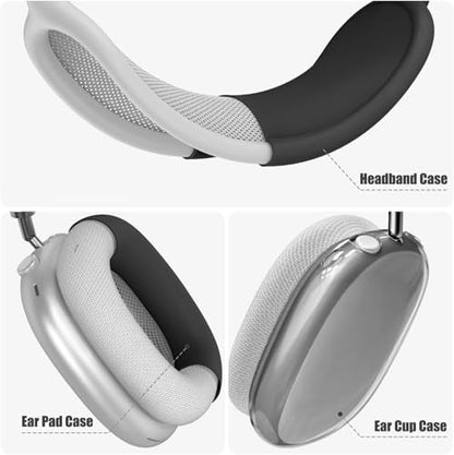 [4 in 1] Case Cover for AirPods Max 2/1 (2026/2024/2020) Ear Pad Case Cover/Headband Cover/Ear Cups with 3D Spider Chrome Emblems Badges for Apple AirPods Max Headphones (Black Case Sets) ﻿ - color: Black Case Sets