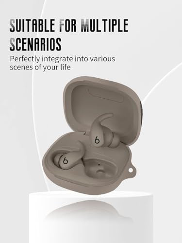 Case for Beats Powerbeats Fit Earbuds 2025 (Gray) | Soft Silicone Protective Cover with Carabiner and Lanyard, Shockproof - color: Gray