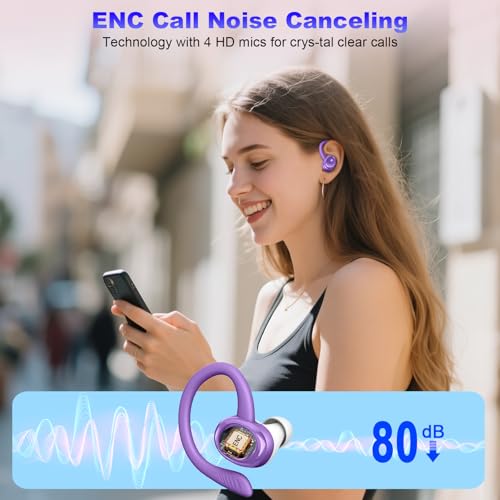 Wireless Earbuds Bluetooth Headphones Sport, Bluetooth 5.3 Earbud 3D HiFi Stereo Over Ear Buds, 48Hrs Earhooks Earphone with Noise Cancelling Mic, IP7 Waterproof Headset for Workout/Running/Gym - color: pure dark purple