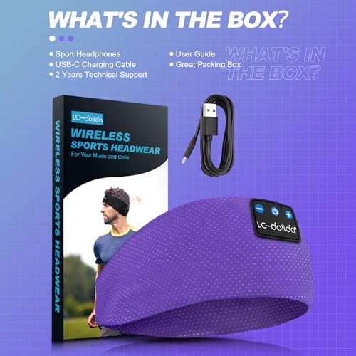 LC-dolida Sleep Headphones Bluetooth 5.4, Headband Headphones Earphones Wireless, Sleep Mask for Sleeping, Sports, Gifts, Workout, Jogging, Yoga,Insomnia, Air Travel, Meditation - color: Airy Purple