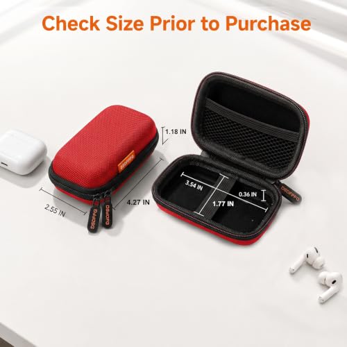 Mini Small Hard Shell Earbud Case, Red Rectangle Carrying Zipper IEMs Pouch | for Apple Airpods, Earpods, Samsung Galaxy Buds, Wired Wireless Earbuds, Earplugs, In Ear Monitor, USB Cable, Flash Drive - color: Red