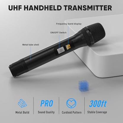 Wireless Microphone System, Pro 8 Channel UHF Mics Set with Metal Cordless Handheld Mics & Receiver, 200 Adjustable Frequency, 300ft Range for Singing, Church, Karaoke, Party - size: 8 Mics