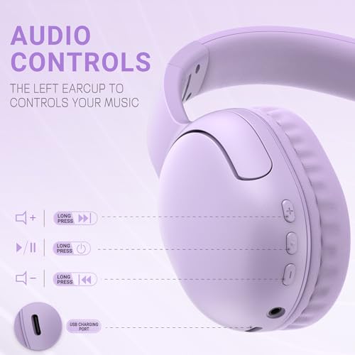 LORELEI B-E5 Kids Bluetooth Headphones, Wireless Headphones for Kids, Foldable 40H Playtime, Built-in mic, On Ear Headsets for Child/Teens/School/Tablet(Space Purple) - color: Purple