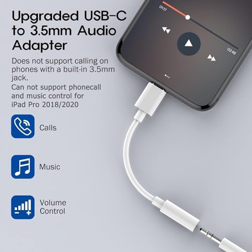 USB Type C to 3.5mm Headphone Jack Adapter 2 Pack | Compatible with iPhone 17 16 15 Pro/Pro Max/Plus, Compatible with Samsung Galaxy S26/S25/S24/S23/S22/S21 Ultra