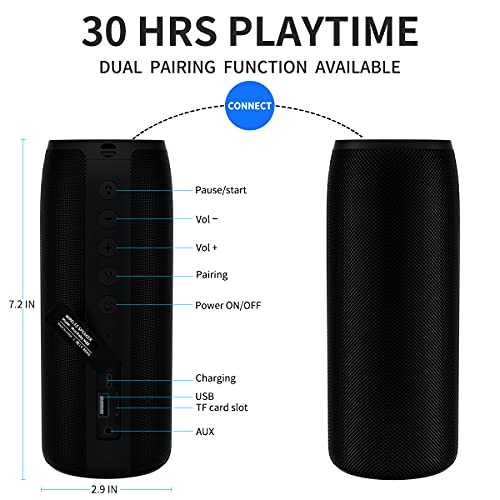 Musibaby M88 Bluetooth Speaker, 40H Playtime, Deep Bass, Black | Compact rechargeable speaker with deep bass, 30H playtime, USB/AUX/TF playback and dual pairing for home or travel. - color: Black