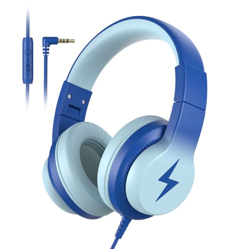 Candy Bila Wired Kids Headphones for School, Over-Ear for Boys Girls | Volume Limiter 85/94dB, HD Stereo Sound, Microphone and Wired Control,Foldable Design, Light Blue - color: Light Blue
