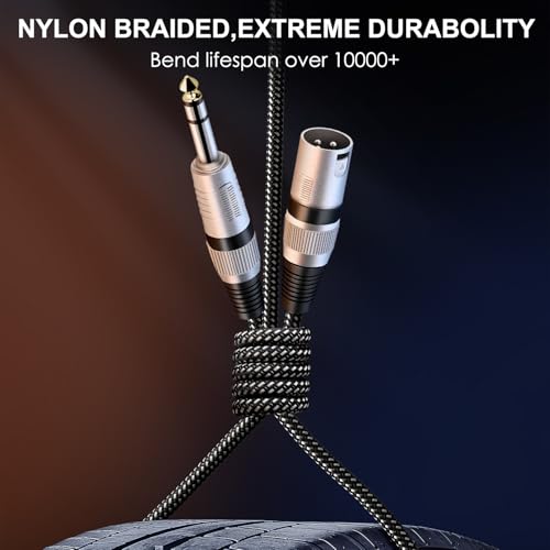 XLR Male to 1/4 Inch TRS Cables 3 FT/2Pack, Nylong Braided XLR 3 Pin Male to Quarter inch 6.35mm TRS Balanced Interconnect Wire Mic Cord (Pure Copper Conductors) - size: 3FT