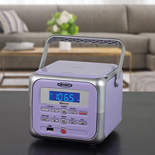 Jensen® CD-660 Portable Retro Boom Box CD Player Bluetooth Digital Home Music System with MP3, USB/AUX Input, FM Radio, Stereo Speakers - Purple Limited Edition