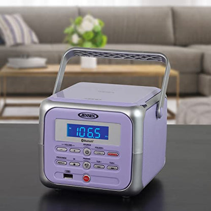 Jensen® CD-660 Portable Retro Boom Box CD Player Bluetooth Digital Home Music System with MP3, USB/AUX Input, FM Radio, Stereo Speakers - Purple Limited Edition