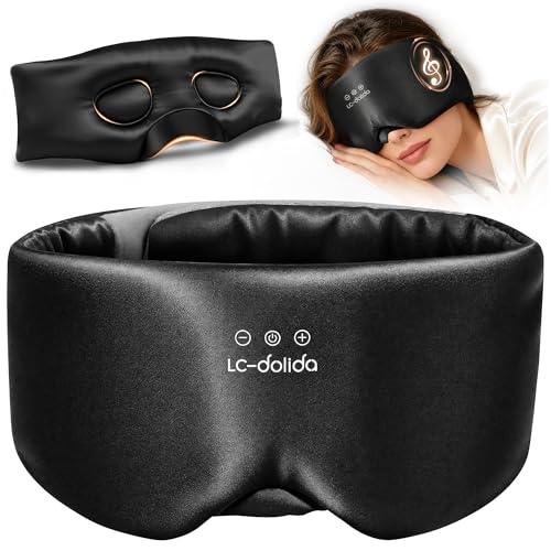 LC-dolida 3D Silk Bluetooth Sleep Mask, Mulberry Silk Sleep Mask with Bluetooth Headphones, Bluetooth Eye Sleep Mask for Side Sleepers, Total Blackout Bluetooth Eye Mask for Women Men, Black - color: Black