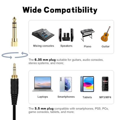 Replacement ATH-M50x Cable Coiled Cord Compatible with Audio Technica ATH-M40x, ATH-M50x, ATH-M70x, ATH-M60x Headphones, 2.5mm to 3.5mm Audio Cord with 6.35mm Adapter