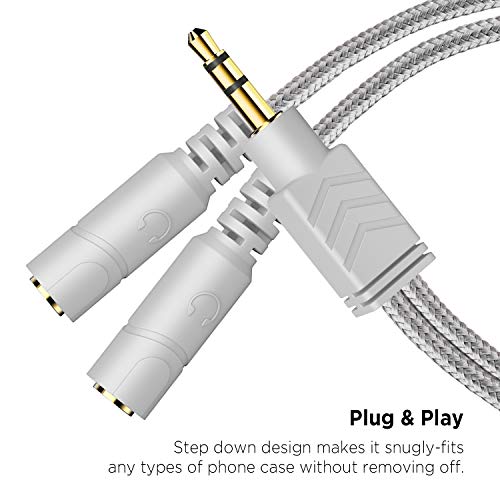 Headphone Splitter, 3.5mm Stereo 2-Way Audio Cable - 20CM / Gray | Stereo Audio Sound, Dual Headphone and Speaker Audio Output, Compatible with iPhone, iPad, Laptops, Tablets, 3.5mm devices - color: Shinning Silver, size: 9.8 inch / 25 cm