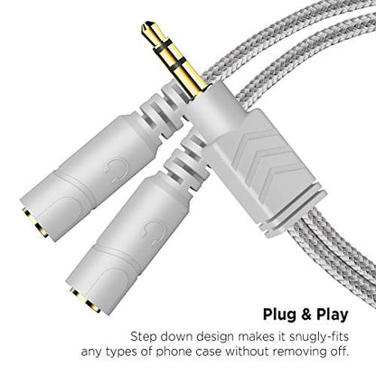 Headphone Splitter, 3.5mm Stereo 2-Way Audio Cable - 20CM / Gray | Stereo Audio Sound, Dual Headphone and Speaker Audio Output, Compatible with iPhone, iPad, Laptops, Tablets, 3.5mm devices - color: Shinning Silver, size: 9.8 inch / 25 cm