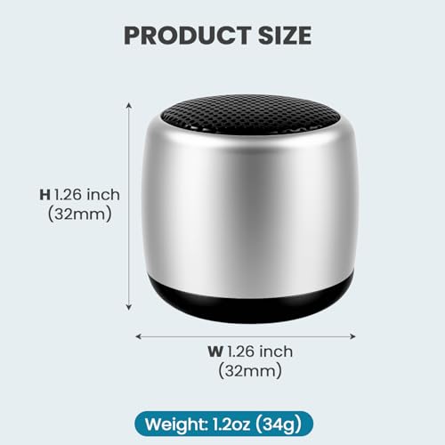 Best Mini Portable Bluetooth Speaker with HD Sound & Bass I Smallest Wireless Bluetooth Speakers for Phone/PC/Tablet I Photo Selfie Button Answer Phone Calls I Cute Tiny Speaker (Silver) - color: silver