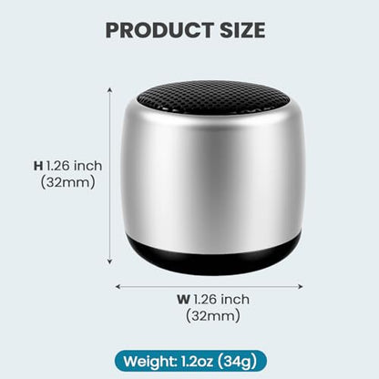 Best Mini Portable Bluetooth Speaker with HD Sound & Bass I Smallest Wireless Bluetooth Speakers for Phone/PC/Tablet I Photo Selfie Button Answer Phone Calls I Cute Tiny Speaker (Silver) - color: silver