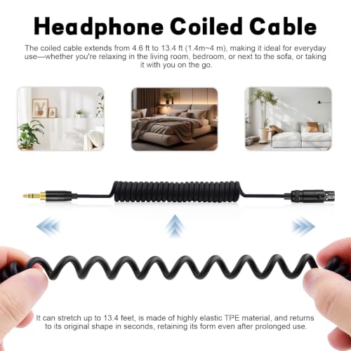 Replacement Coiled Cable for Beyerdynamic DT990 DT770 DT900 PRO X, AKG Q701 | 3.5mm to Mini-XLR Audio Cable Compatible with Beyerdynamic DT700 PRO X, DT1990 PRO MKII, Headphone Cord for AKG K240, K702