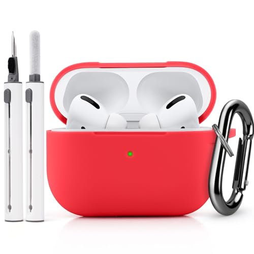 for AirPods Pro/Pro 2 Case Cover with Kit, Soft Silicone Protective Case with Keychain, Red - color: Red
