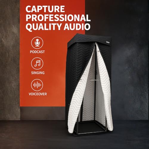 Portable Recording Booth for Home Studio, Vocal Booth for Voiceover | 670+ GSM sound blanket, polyester & non-woven layers, virgin fiberfill, echo reduction for podcast, voice acting & singing