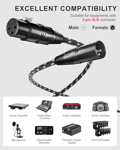 Long XLR Cables 150ft (46m), Nylon Braided XLR Extension Microphone Cable, OFC Shielded and Balanced XLR Male to Female Mic Cord for Preamp Recording Mixer Amplifie Speaker Black | OFC conductors, double shielding, balanced 3-pin XLR, metal connectors, fo
