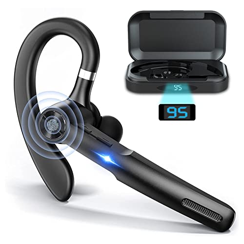 Bluetooth Earpiece with MIC, Trucker Headset 50Hrs with Charging Case, in-Ear Headphones Wireless Earphones for Business,Office and Driving