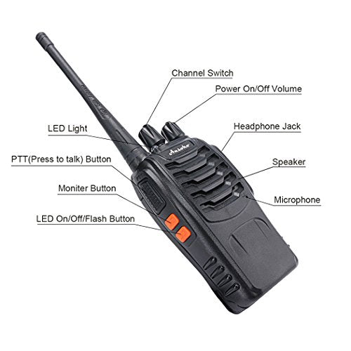 Walkie Talkies Rechargeable Long Range Two Way Radios 16 Channel with Earpiece (2 Pack) - color: 2 Pack (Black)