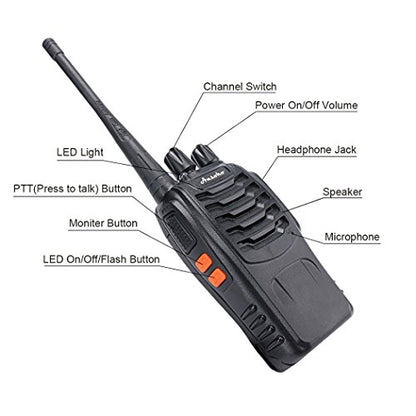 Walkie Talkies Rechargeable Long Range Two Way Radios 16 Channel with Earpiece (2 Pack) - color: 2 Pack (Black)