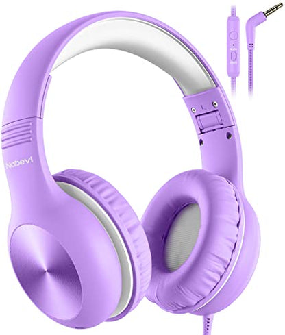 Nabevi Headphones for Kids for School, Kids Headphones with Microphone, Sharing Function, 85dB/94dB Safe Volume Limit, HD Sound, Over Ear Kid Headphone for School, On-line Study, Travel, Violet - color: Violet