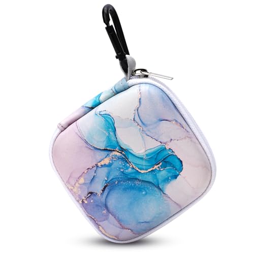 Unique Patterned Portable EVA Earbud Case with Carabiner | Printed Earbud Holder With Sturdy Carabiner, Multi-Use Storage For Earphones, Headphones, SD Cards & Small Electronic Chips - color: Blue marble