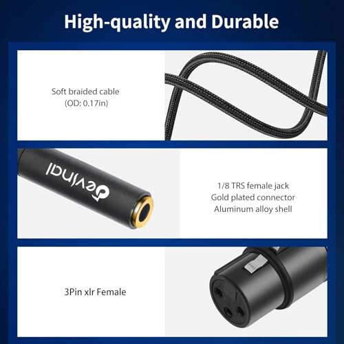 Rotatable Right-Angle XLR to 1/8" Female Cable, Adjustable-Angle Low-Profile XLR Female to 3.5mm Microphone Adapter Connector, 1 FT - color: 35F_XLRF