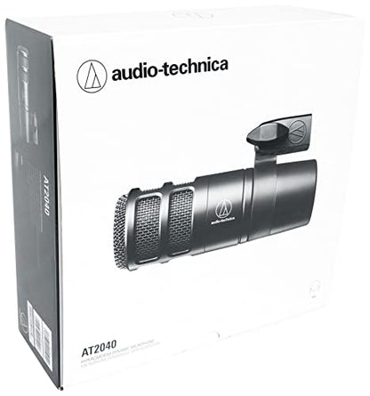 Audiosavings Bundle: Audio Technica AT2040 Hypercardioid Dynamic Broadcast/Podcast Microphone Mic Bundle with Rockville PRO-M50 Studio Headphones w/Detachable Coil Cable, Case+Extra Ear Pad (2 Items)