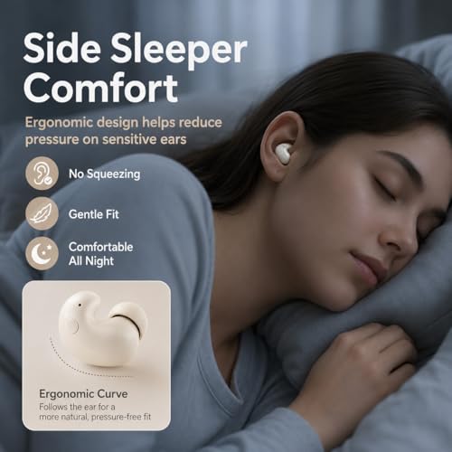 Micool Invisible Sleep Wireless Earphone, Ipx5 Waterproof Earbuds, Lightweight Sleep Headphones Bluetooth 5.3, Painless Sleeping Earphones for Sensitive Sleeper with Long Battery Life (Light Yellow) - color: light yellow
