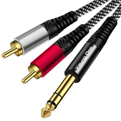 6.35 mm to 2RCA Cable 12 ft, 6.35mm 1/4 inch Male TRS Stereo Plug to RCA Male Audio Y Splitter Cable Insert Cord (12FT/4M) - size: 12FT/4M