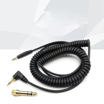 Spring Coiled Headphone Cable Cord with 3.5mm and 6.35mm Connectors Feature for EAH-DJ1200 Black Studio Wire
