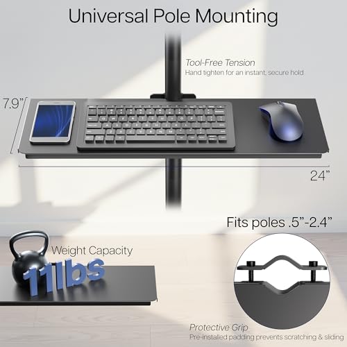 VIVO Universal Steel 24 x 8 inch Shelf Pole Mount for TV Cart, Attaches to 0.5” to 2.4” Poles, Speaker & Microphone Stands, Clamp-on Utility Storage Surface, Black, MOUNT-SF24P - size: 24 x 8 inch