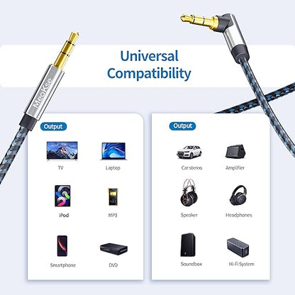 Meokse Aux Cord 2FT 3.5mm Male to Male Stereo Audio Cable 90 Degree Right Angle Aux Cable Nylon Braided Aux Cable Compatible with Beats iPhone Tablets Speakers 24K Gold Plated - size: 2FT/0.6M