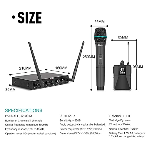 D Debra Audio AU400 Pro UHF 4 Channel Wireless Microphone System - color: with 4 Handheld (A)