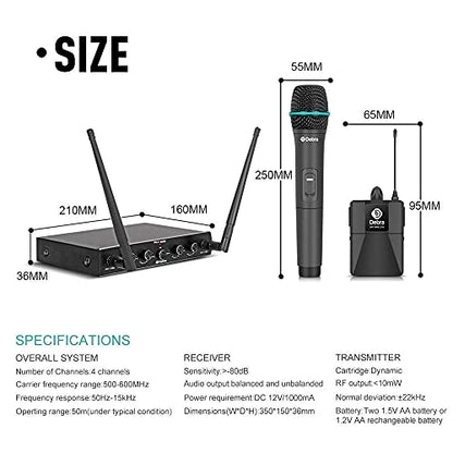 D Debra Audio AU400 Pro UHF 4 Channel Wireless Microphone System - color: with 4 Handheld (A)