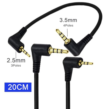 2.5mm to 3.5mm Auxiliary Audio Cable 2Pack 90 Degree Right Angle 3.5mm 4 Pole Male to 2.5mm 3 Pole Male Headset Stereo Audio Aux Extender Stereo Jack Cord Gold-Plated Connectors 8inch