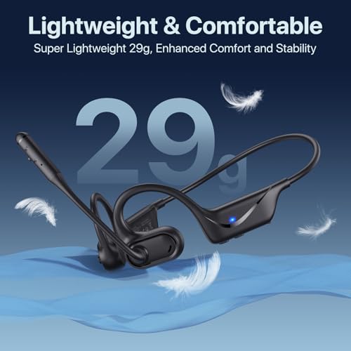 Open Ear Headphones with Mic, 29g Bluetooth Headset, Air Conduction Headphones with Dual Device Connection & Mute, Wireless Headset with Mic for Work, Driving, Office, Workout, Black