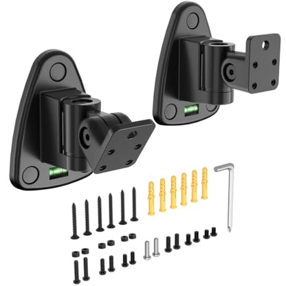 Upgraded Universal Metal Speaker Wall Mount, Swivel & Tilt, Speaker Mount for Small Speakers with 1/4-20, M4 M5 M6 Thread & Keyhole, For Samsung, Bose, JBL, Klipsch, Sony, Built-In Level, 2 Pack