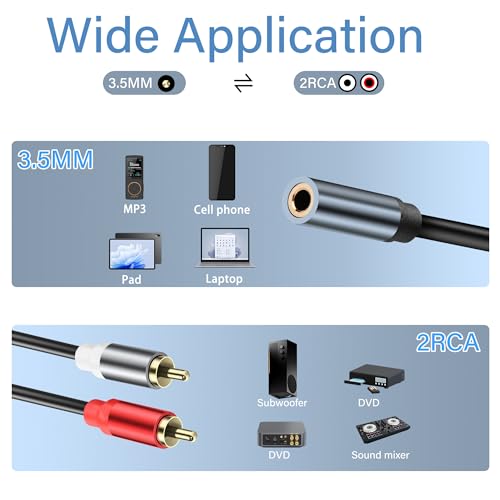 3.5mm to 2 RCA Audio Cable 1/8 to Dual RCA Adapter Audio Y Splitter Cable Gold Plated Plug 3.5mm Female Jack to 2 RCA Male Stereo Audio Cable for Tablet Laptop Headset 0.98FT(2pcs) - style: 3.5 female