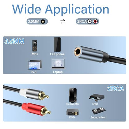 3.5mm to 2 RCA Audio Cable 1/8 to Dual RCA Adapter Audio Y Splitter Cable Gold Plated Plug 3.5mm Female Jack to 2 RCA Male Stereo Audio Cable for Tablet Laptop Headset 0.98FT(2pcs) - style: 3.5 female