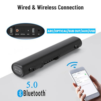 LITTOAK Sound Bar for TV, BT 5.0 Soundbar, 50 Watt 16 Inch Soundbars for Home Audio, Gaming, Projectors, TV Speakers Supports HDMI ARC/Optical/RCA/USB/AUX in and Sub Out Connection, Wall Mountable
