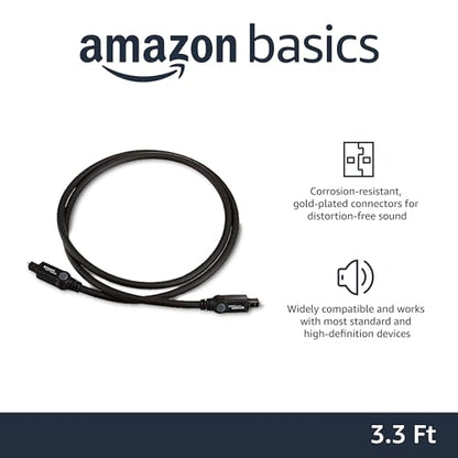 Amazon Basics Toslink Digital Optical Audio Fiber Optic Cable, Multi-Channel, for Sound Bar, Audio System, Home Theatre, Gold-Plated Connectors, 3.3 Feet, Black - size: 3.3 Feet