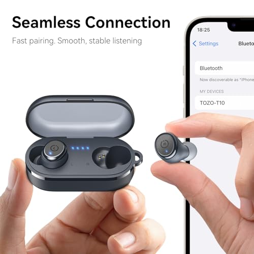 TOZO T10 Wireless Earbuds Powerful Bass Stereo Wireless Charging, APP, IPX8 | Waterproof, 55H Playtime, Ergonomic Design In Ear buds, App Customize EQ, Bluetooth 5.3 Headphones for Work, Travel, Blue - color: Matte Blue