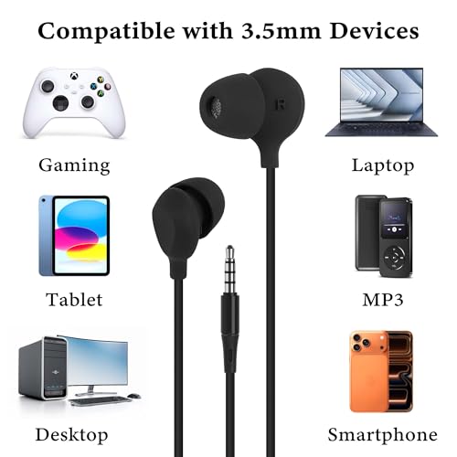 GEEKRIA Sleeping Headphones for Side Sleepers, 3.5mm Wired Soft Silicone in-Ear Earbuds with Mic & Volume Control, Noise Cancelling Earphones for Sleep, Travel & Meditation (3.9FT) - color: Black