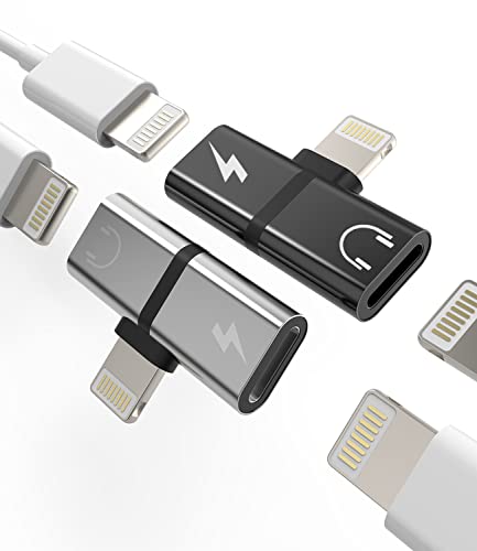 Headphone Adapter for Iphone(2pack)Adaptador para Splitter Audio and Charge Charger Dual Lightning Earphone 2 in 1 Dongle Jack Earbud Cable Compatible with Phone 13 12 11 Pro Max XS SE 7 X 8plus