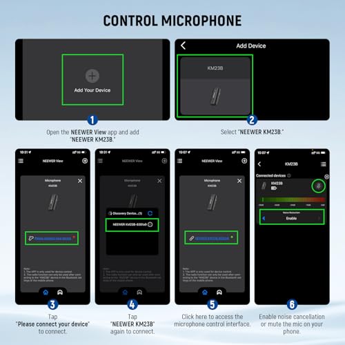 NEEWER KM23B Wireless Lavalier Microphone Bluetooth App Control, Compatible with iPhone Android Phone 8Hrs Battery Vocal Enhancement Noise Cancellation Volume Adjustment Low Cut for Streaming Vlogging