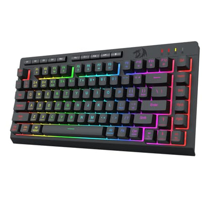 Redragon Wireless Gaming Keyboard, RGB Backlit, Portable 75% Design, Black | Bluetooth/2.4GHz/USB-C Wired, Mini Quiet Macro Membrane Keyboard, Rechargeable 4000mAh Battery, Anti-Ghosting for Win/MAC - color: Black
