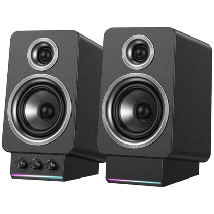 60W HiFi Bluetooth Bookshelf Speakers, MDF Wooden Computer Speakers with HDMI ARC for TV, 2.0 Active Desktop Speakers with USB DAC, Silk Dome Tweeter & 3.5" Woofer. - color: Black